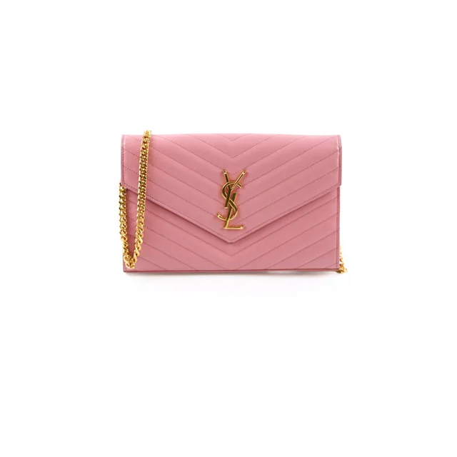 Saint Laurent Cassandra Envelope Wallet On Chain WOC Pink in Pink Leather from The Purse Affair