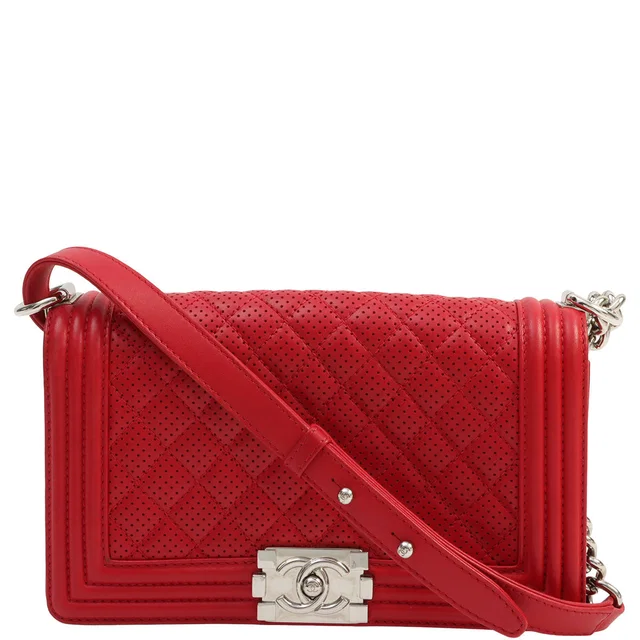Chanel Perforated Boy Chain Shoulder Bag, Red, circa 2014 in Red Leather from VINTAGE QOO TOKYO