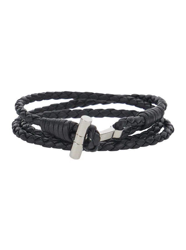 Tom Ford Woven Calf Leather Bracelet — Black Bracelets in Black Calfskin from HEWI