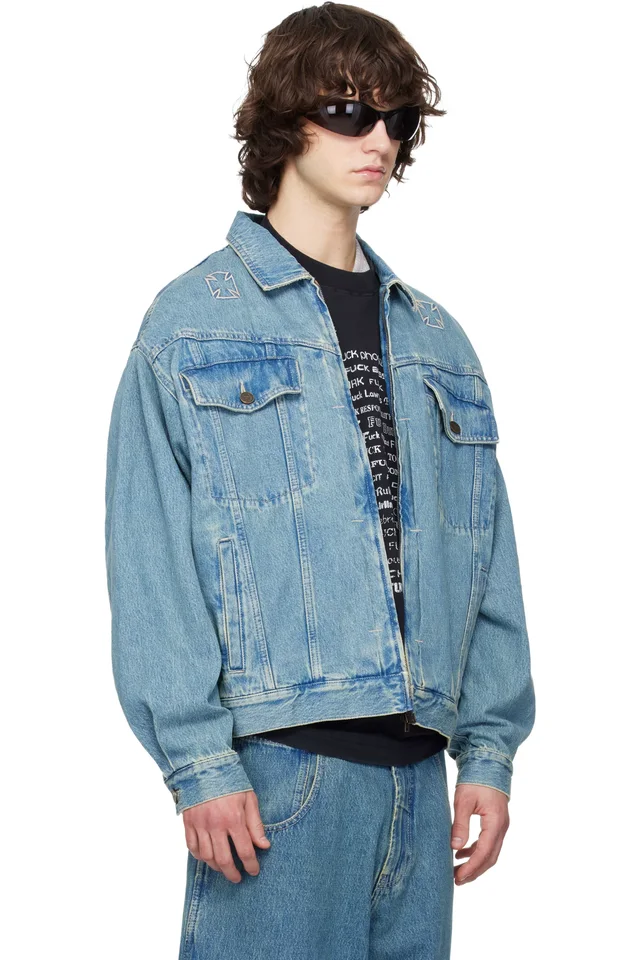 VETEMENTS Blue Biker Crosses Denim Jacket, photo 2 of 4 from SSENSE