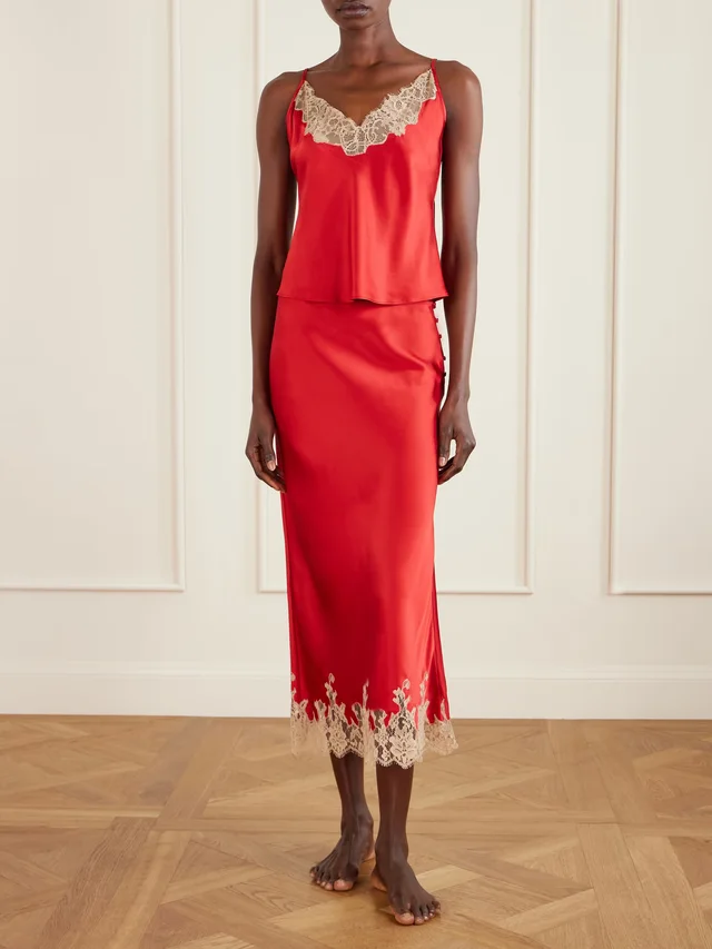 KIKI DE MONTPARNASSE Orchid lace-trimmed silk-satin camisole in Red, photo 2 of 2 from NET-A-PORTER (Canada)