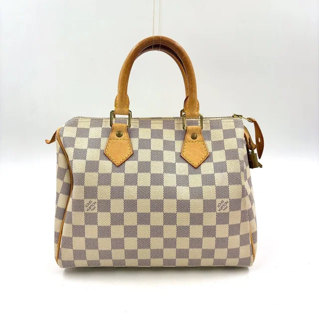 Louis Vuitton Speedy 25 Damier Azur Leather White Handbag Gold in White Leather from The Reluxe