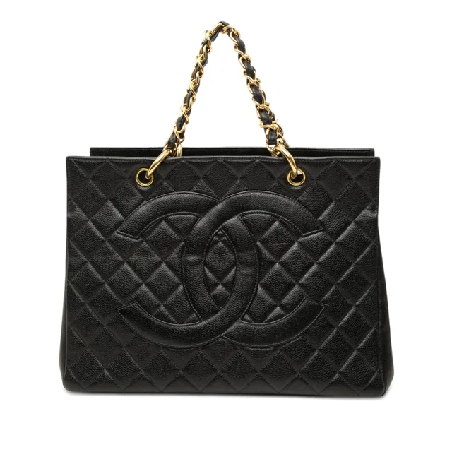Black Chanel Grand CC Caviar Timeless Shopping Tote in Black Caviar leather from Designer Revival