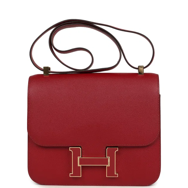 Hermès Constance 24 Rouge Grenat Verso Epsom Lacquered Permabrass Hardware in Red Epsom leather from Madison Avenue Couture