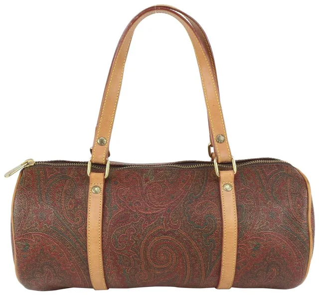 Etro Burgundy Paisley Cylinder Boston Bag in Burgundy Canvas from Bagriculture