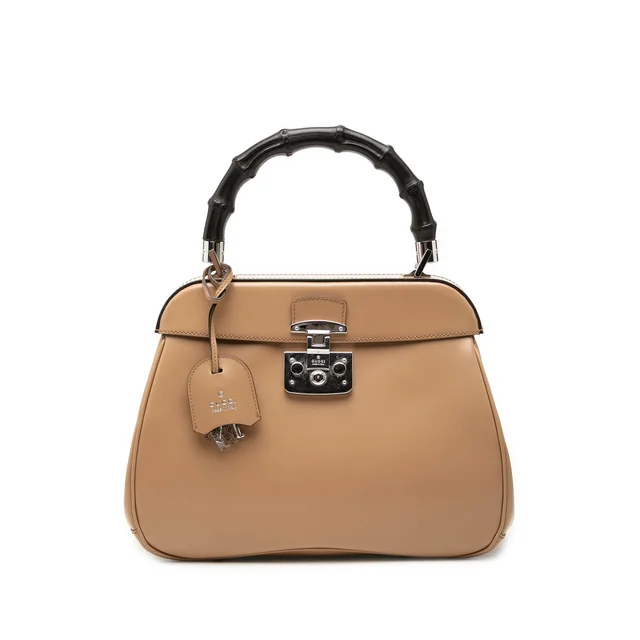 Beige Gucci Medium Smooth Calfskin Bamboo Lady Lock Handbag in Beige Calfskin from Designer Revival
