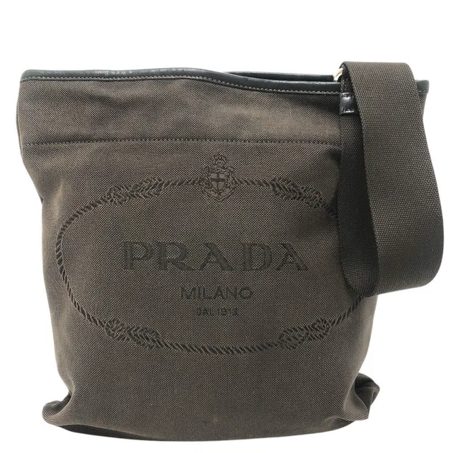 Prada Shoulder Bag Logo Jacquard Canvas Brown in Brown Canvas from The Reluxe