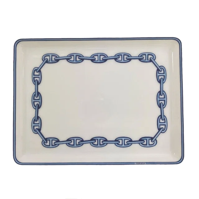 Hermès Chaine D'Ancre Square Plate Pottery Shoulder Bag White Blue in White from The Reluxe
