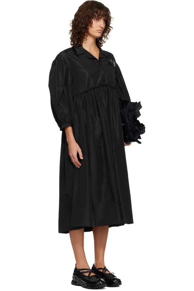 Simone Rocha Black Embellished Signature Smock Shirt Midi Dress, photo 2 of 4 from SSENSE