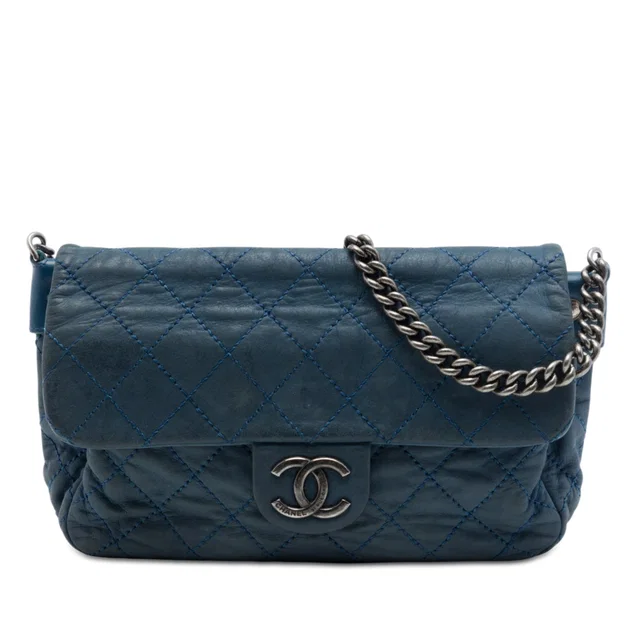 Blue Chanel Medium Quilted Iridescent Calfskin Coco Daily Flap Crossbody Bag in Blue Calfskin from Designer Revival