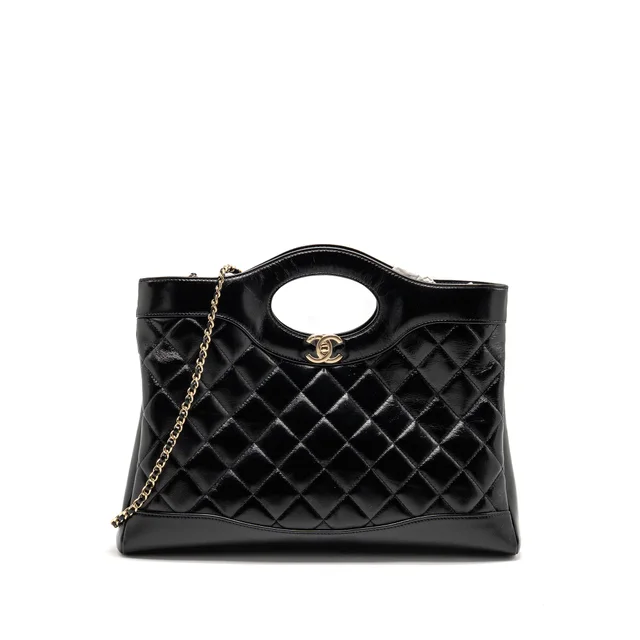 Chanel medium 31 bag shiny lambskin Black LGHW (microchip) in Black Lambskin from EMIER