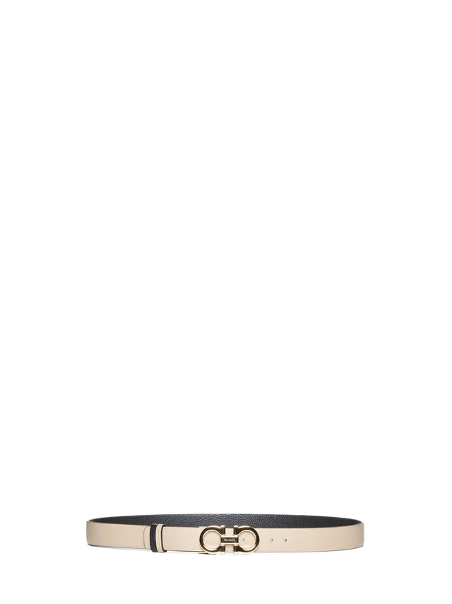Ferragamo Gancini Reversible Grained Leather Belt — Beige Calf in Beige Caviar leather from HEWI