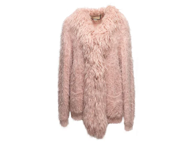 Light Pink Gucci 2022 Wool-Blend Fuzzy Cardigan Size US L in Pink Wool from Designer Revival