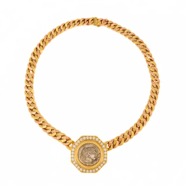 Bvlgari Rose Gold, Diamond and Ancient Coin Monete Necklace from Sotheby's
