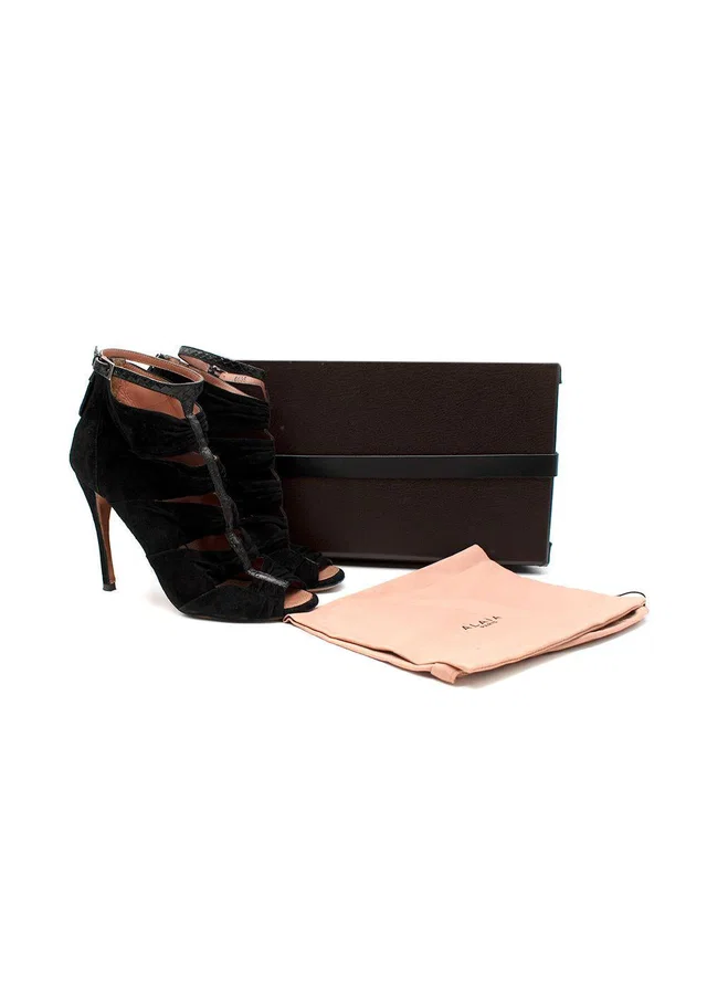 Alaïa Black suede ruched heeled booties in Black Suede from HEWI