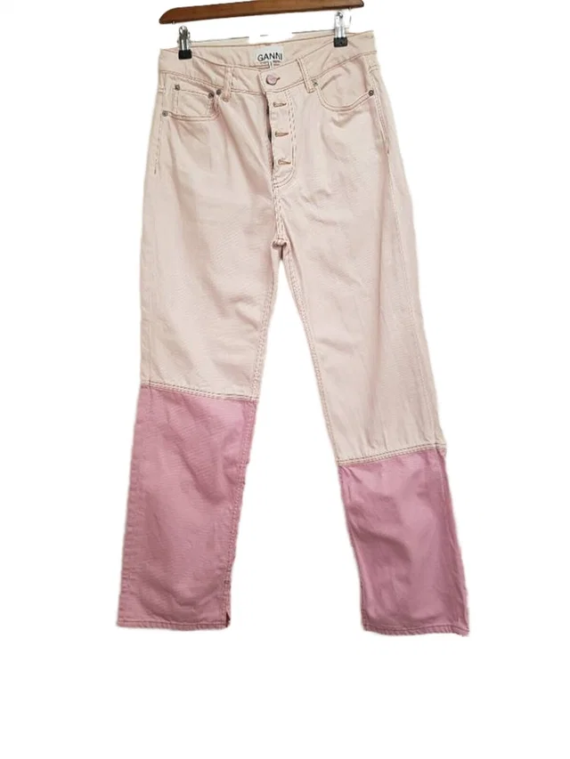 GANNI Color Block Jeans Pink Size: 28" in Pink Cotton from Oxfam Online Shop