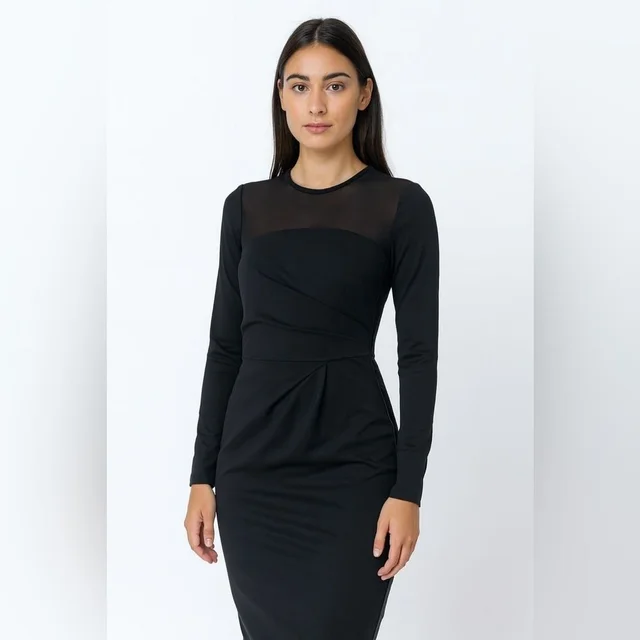 Max Mara Sheath Dress Sheer Shoulder Sleeve Leather Trim Made In Italy in black Leather from Poshmark