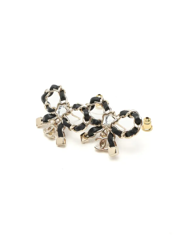 Chanel Rhinestone CC Ribbon Earrings in Leather from A Retro Tale, photo 3 of 4
