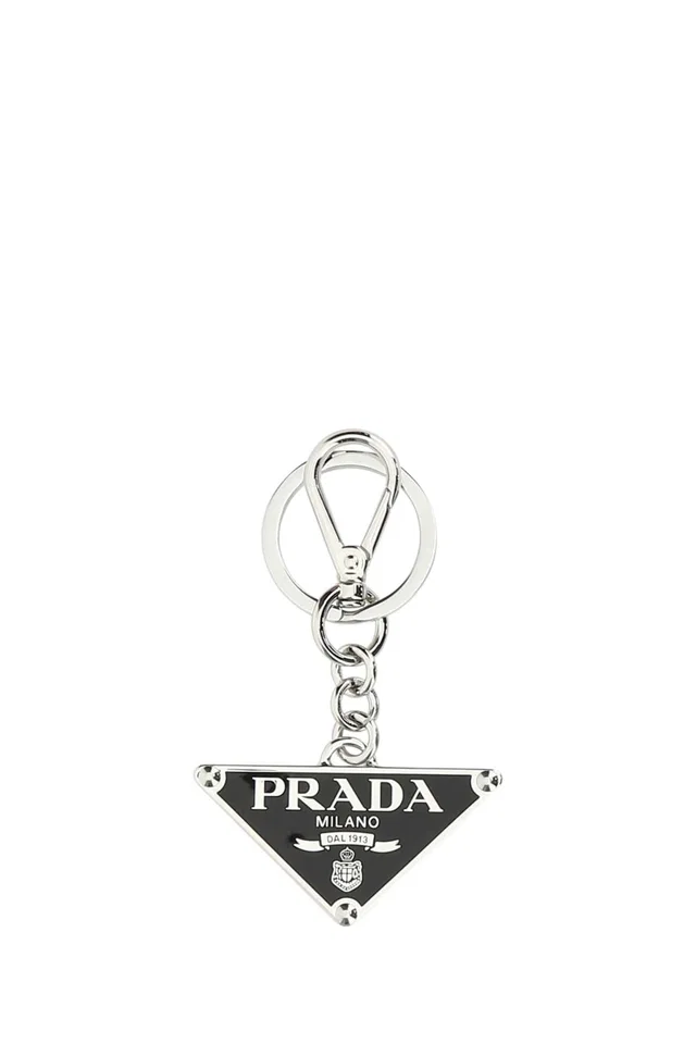 Prada Logo Metal Charm Key Case — Black Acciaio-ottone Keychains in Black from HEWI
