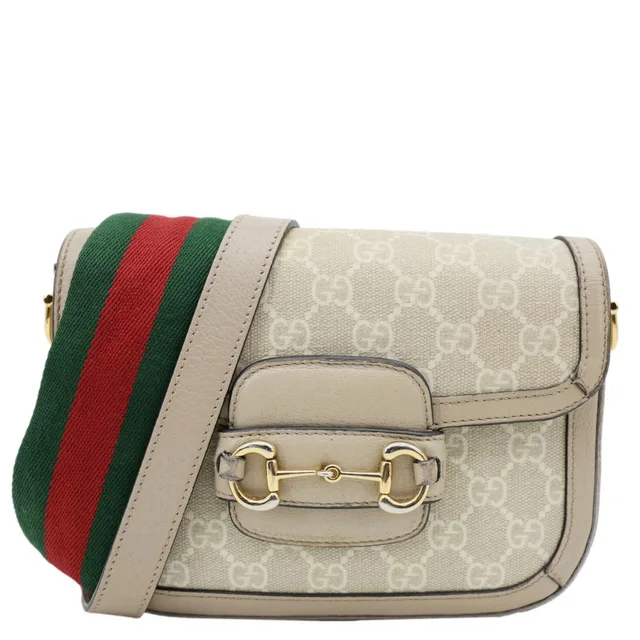Gucci Horsebit 1955 Flap Small GG Supreme Canvas Shoulder Bag Beige 658574 in Beige Canvas from Dallas Designer Handbags