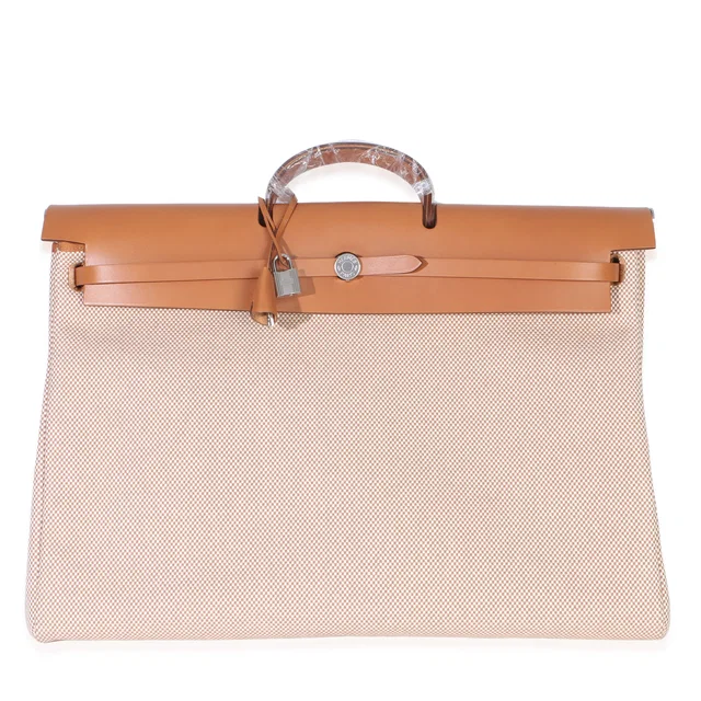 Hermès Ecru Beige Naturel Criss Viking Hunter Sable Herbag Zip Cabine 50 Bag in Beige Canvas from myGemma