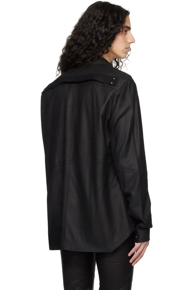 Rick Owens Black Temple Feather Nappa Leather Outer Shirt, photo 3 of 4 from SSENSE