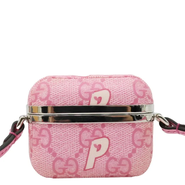 Gucci x Palace GG Supreme Canvas Airpod Case Pink in Pink Canvas from Dallas Designer Handbags