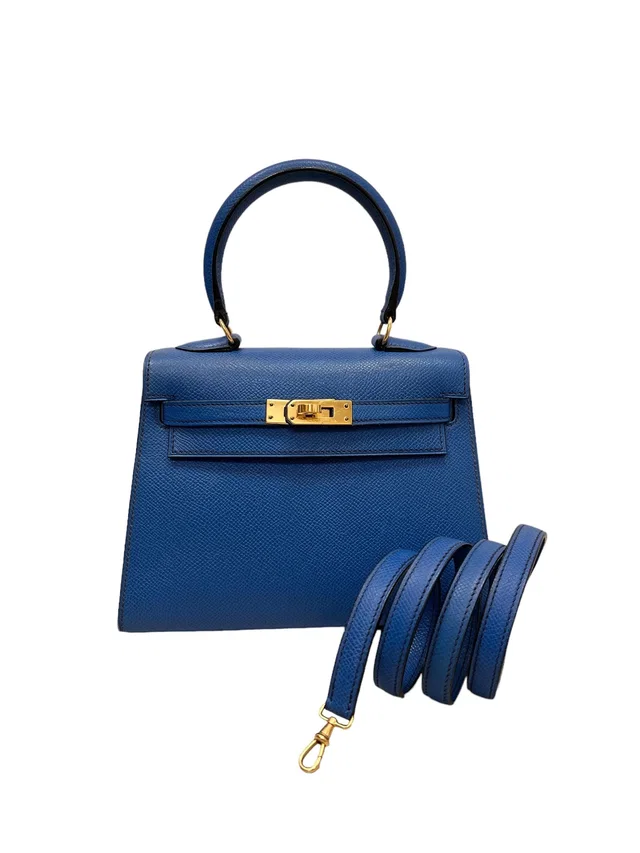 Hermès Vintage Kelly 20 Blue Frida Courchevel GHW #W in Blue from Luxury Promise