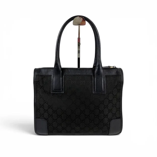 Gucci GG Canvas Tote Leather Black Shoulder Handbag in Black Canvas from The Reluxe