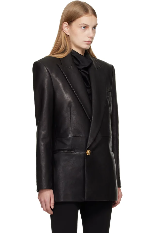 BALMAIN Black Tailored Lambskin Long Blazer, photo 2 of 4 from SSENSE