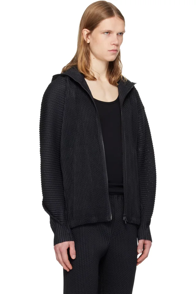 HOMME PLISSÉ ISSEY MIYAKE Black Wickerwork Mesh Jacket, photo 2 of 4 from SSENSE