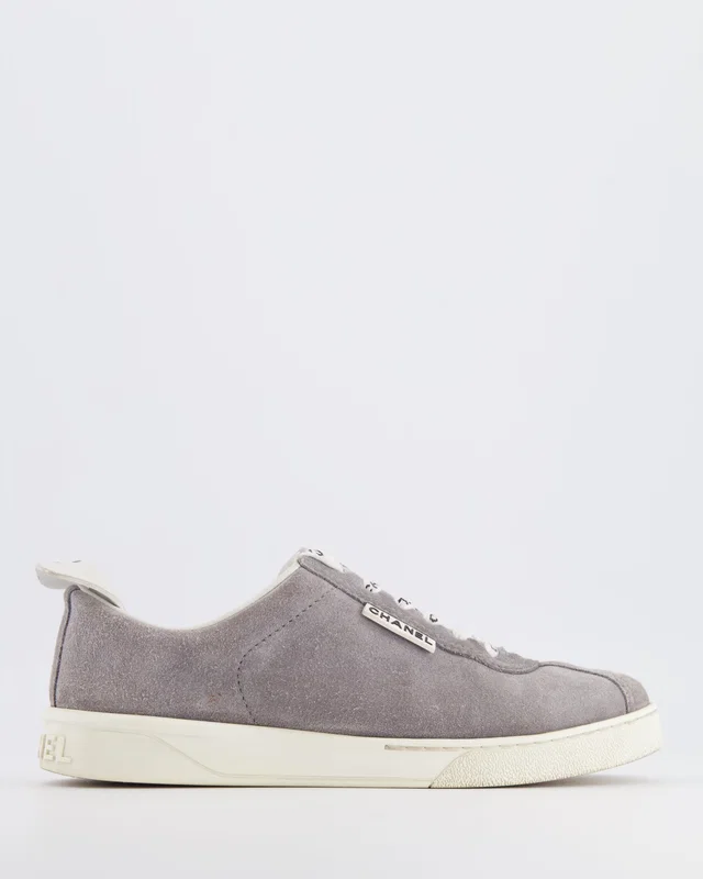 Chanel CC Logo Court Trainers in Grey Suede with White Soles and Black CC Logo Detail Size EU 37.5 in Black Suede from Sellier