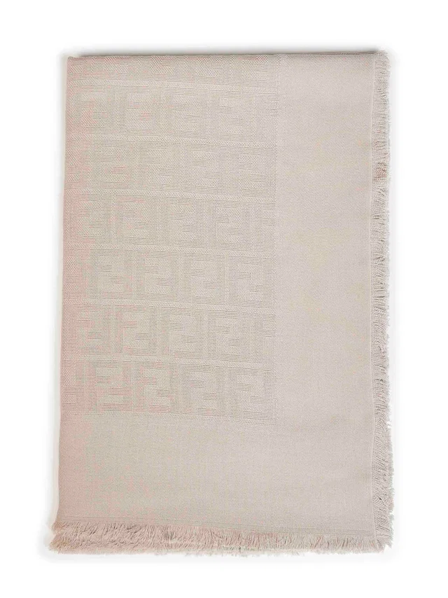 Fendi Ff Zucca Jacquard Scarf — Taupe Cotton Scarfs in Taupe Woven leather from HEWI