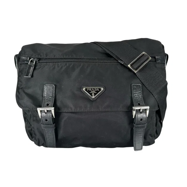 Prada Triangle Logo Messenger Bag Nylon Black in Black Nylon from The Reluxe