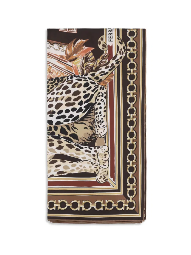 Ferragamo Leopard-Print Silk Scarf — Brown Scarfs in Brown Silk from HEWI