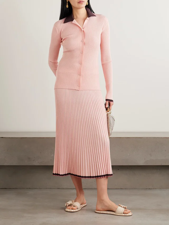 ZIMMERMANN Pleated ribbed-knit midi skirt in Pink, photo 2 of 2 from NET-A-PORTER (Canada)