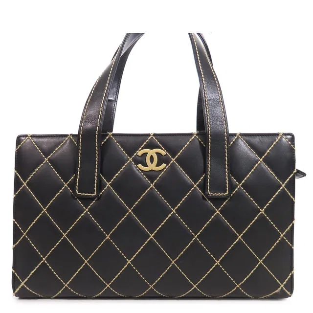Chanel Wild Stitch Tote Bag Black Gold Leather CC Logo in Black Leather from The Reluxe