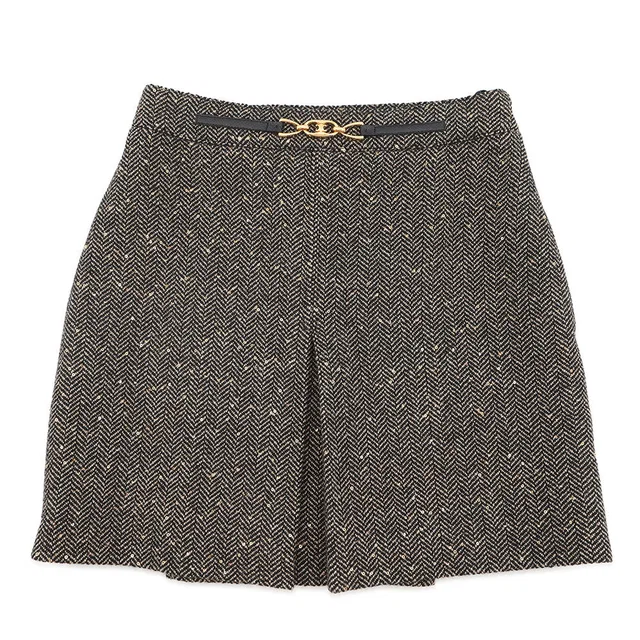Celine Box Pleated Tweed Skirt Size 38 Black/Beige2J121235G.24BJ Wool 88% Polyester12% Sequins in Black Tweed from GALLERY RARE