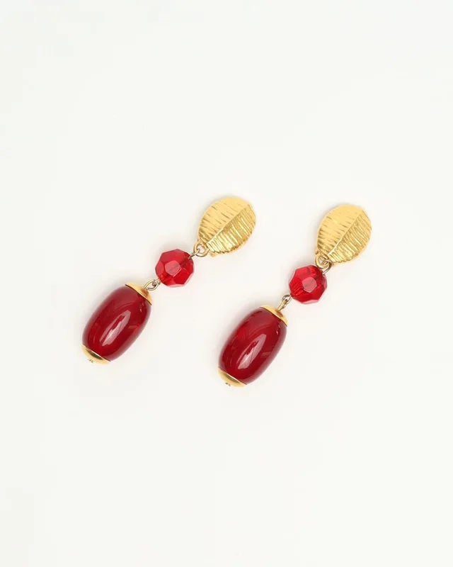 Givenchy Dangling Gold Red Rhinestone Earrings in Red from A Retro Tale, photo 2 of 4