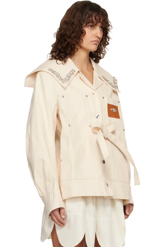 Simone Rocha Off-White Sailor Collar Workwear Bow Denim Jacket, photo 2 of 2 from SSENSE