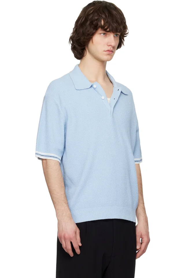 Solid Homme Blue Collared Short-Sleeve Terry Knit Polo, photo 2 of 4 from SSENSE