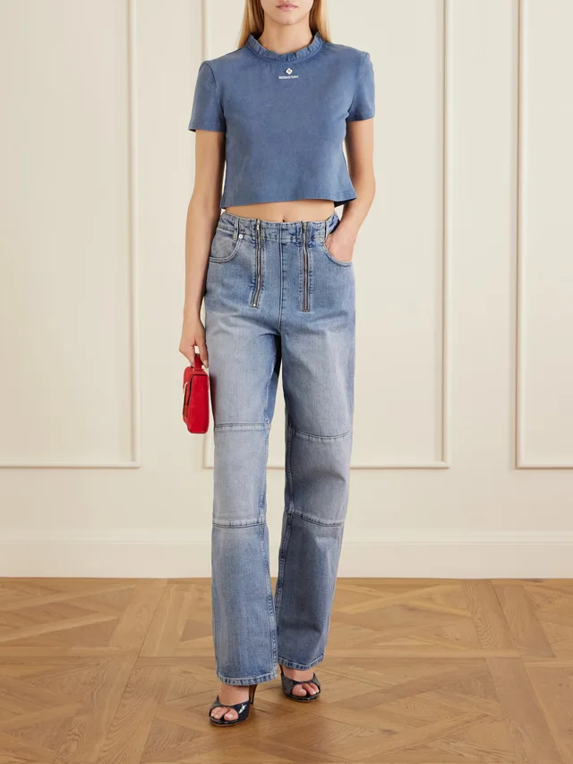 SHUSHU/TONG Embroidered lace-trimmed cotton T-shirt in Blue, photo 2 of 2 from NET-A-PORTER (Canada)