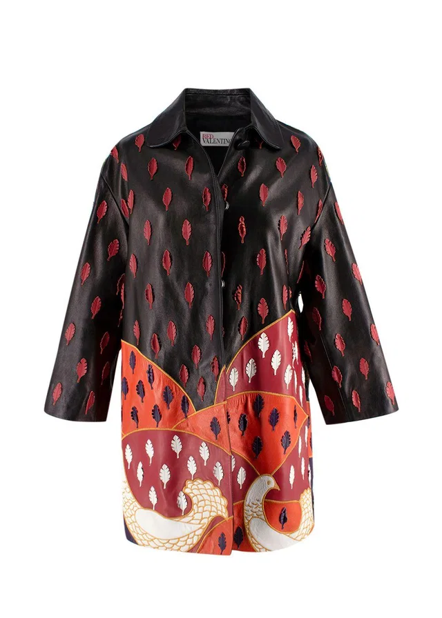 REDValentino Black Embroidered Leather Jacket in Black Leather from HEWI