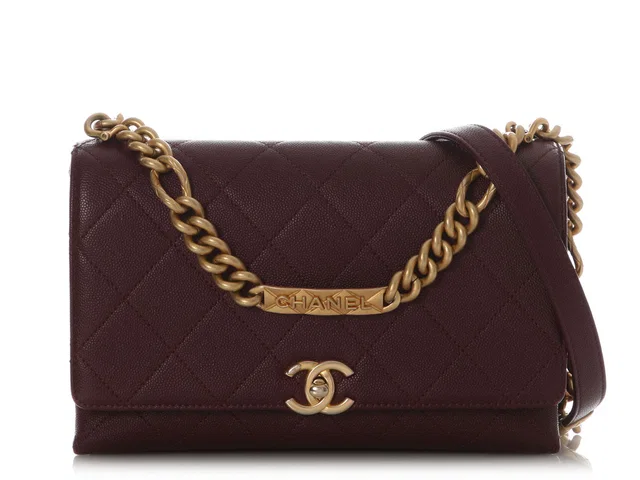 Chanel Maroon Quilted Caviar Bracelet on Chain Flap Bag in Caviar leather from Ann's Fabulous Finds