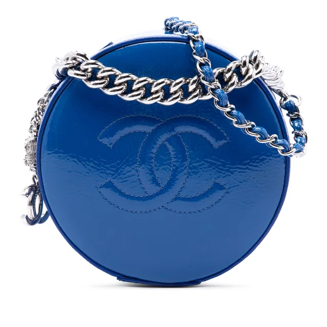 Blue Chanel CC Patent Round As Earth Bag Satchel in Blue Patent leather from Designer Revival