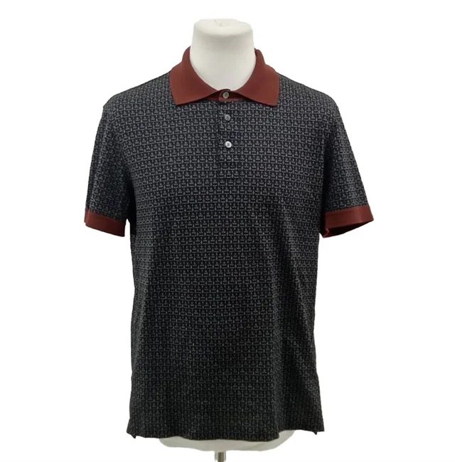 Ferragamo Men's Patterned Polo Shirt Brown Size: M in Brown Cotton from Oxfam Online Shop