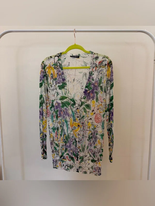 Dolce & Gabbana 100% Silk Floral Print Cardigan Sweaters | It 36 in gold|blue Silk from Poshmark