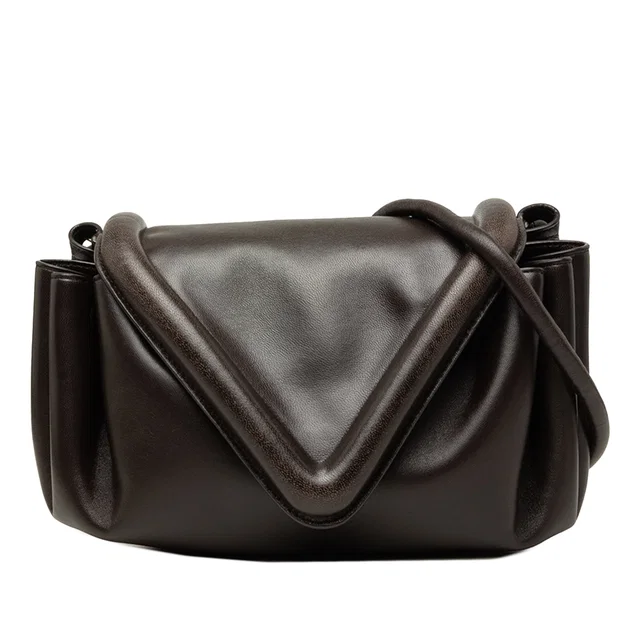 Brown Bottega Veneta Small Lambskin Beak Crossbody in Brown Lambskin from Designer Revival