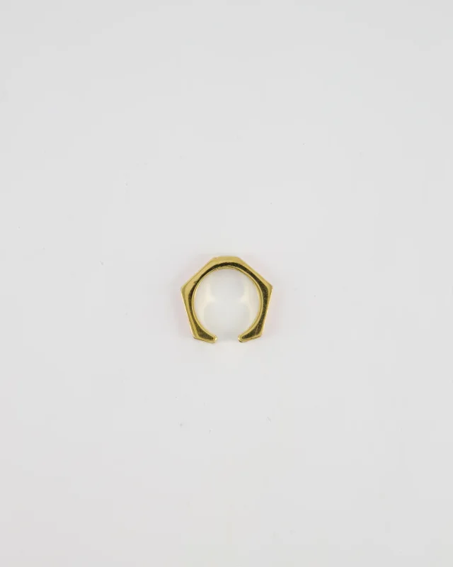 Fendi Gold Enamel Hexagonal Baguette Ring with pink Enamel Detail Size M in Pink from Sellier, photo 4 of 6
