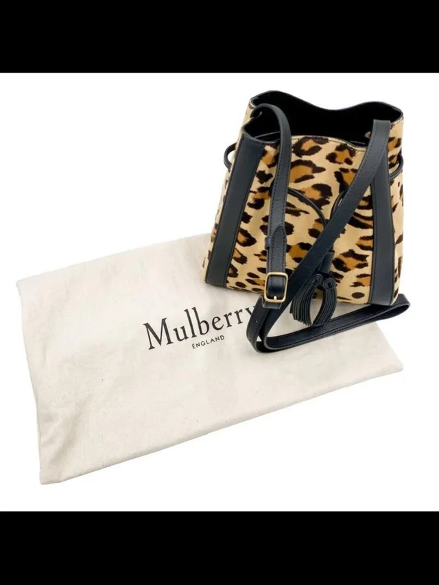 Mulberry Leopard-Print Mini Bucket Bag In Black And Tan in brown|neutral|black Leather from Poshmark